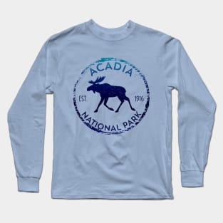 Acadia National Park Maine Moose Lovers Distressed Design Long Sleeve T-Shirt